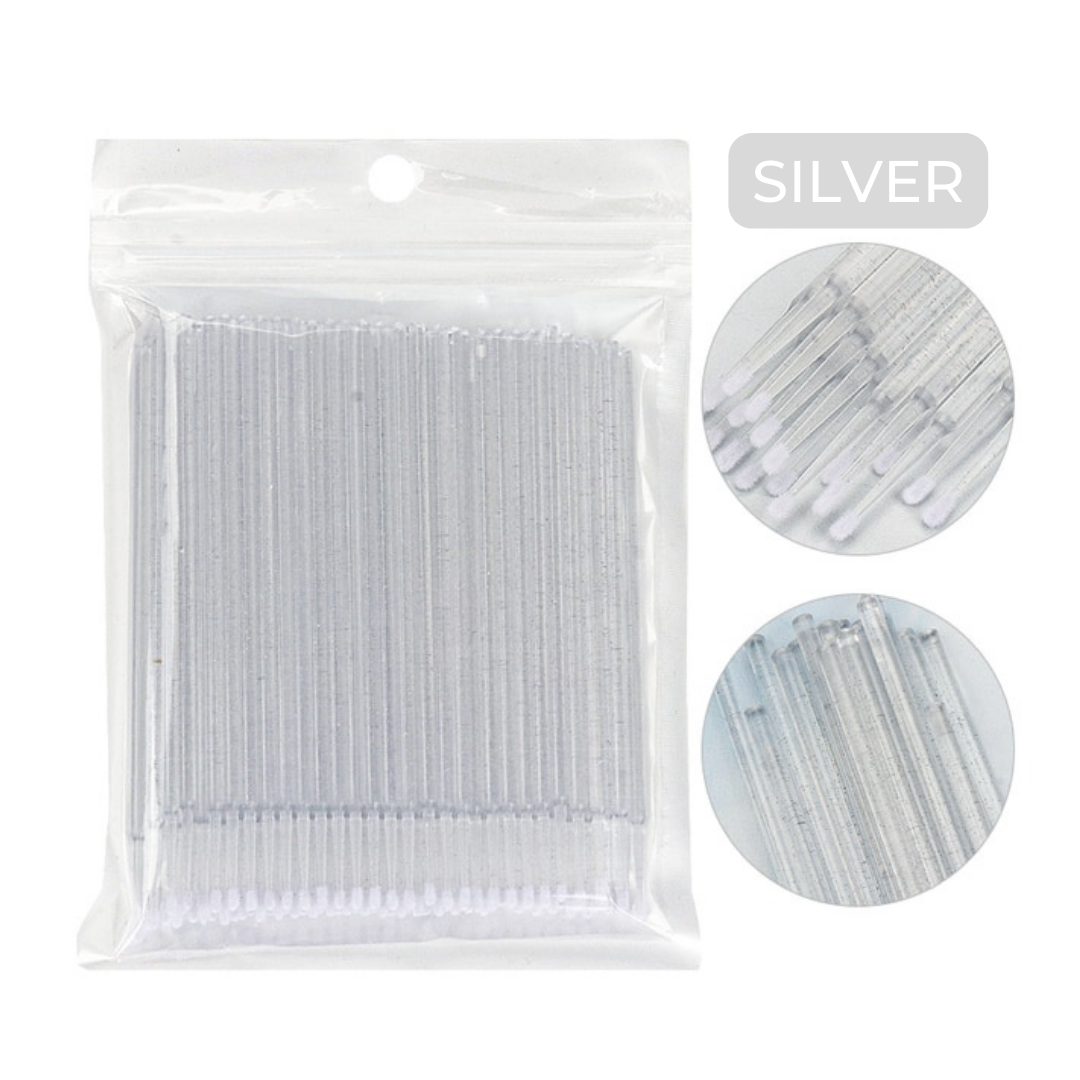 White Silver Glitter Disposable Microbrushes 