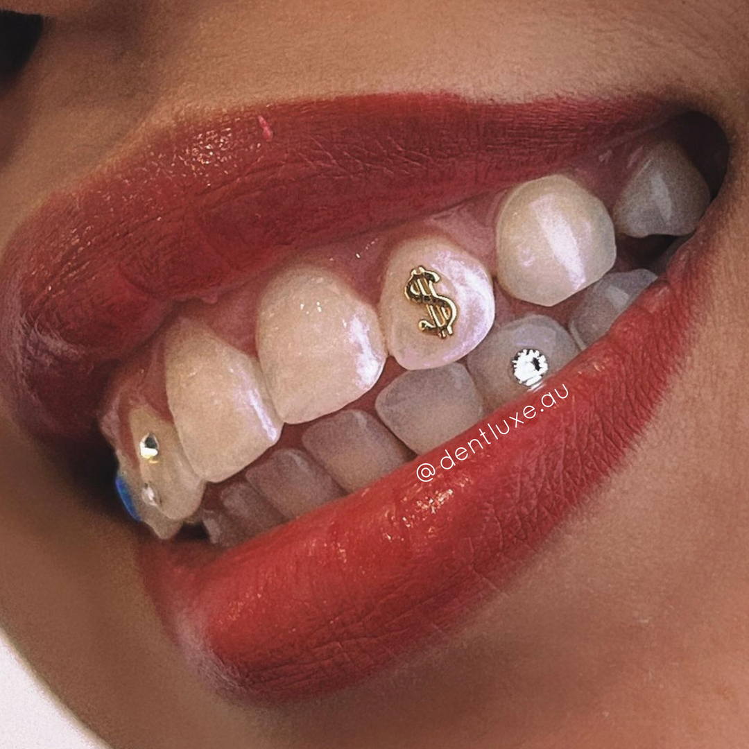 18k Gold Tooth Gems DOLLAR SIGN Dollar Sign Tooth Gems Dentluxe